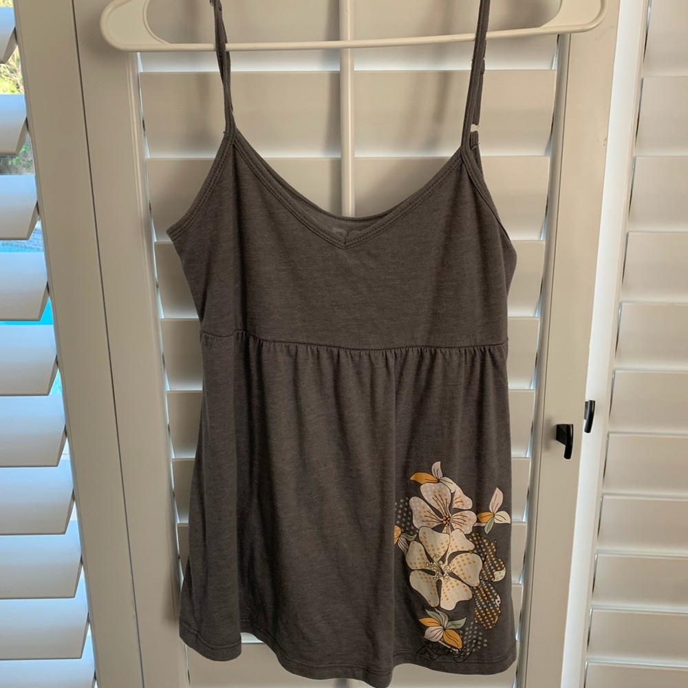Roxy Gray Flower Decals Tank Top